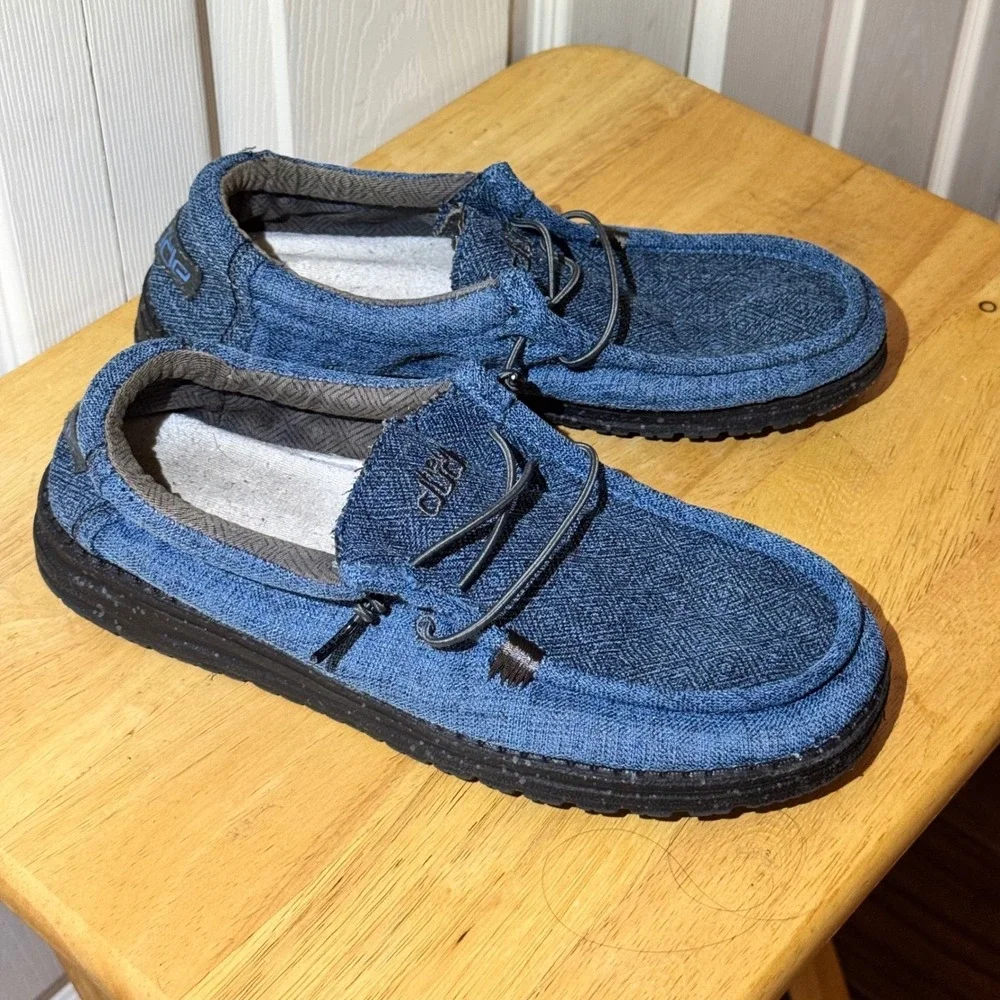 Hey Dude Wally Eco Linen Eclipse Blue Mens 8 Casual Slip On Loafers 112472771